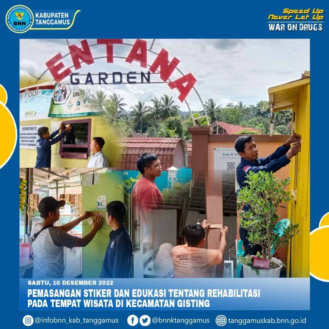 PEMASANGAN STIKER DAN EDUKASI TENTANG REHABILITASI PADA TEMPAT WISATA DI KECAMATAN GISTING PEMASANGAN STIKER DAN EDUKASI TENTANG REHABILITASI PADA TEMPAT WISATA DI KECAMATAN GISTING