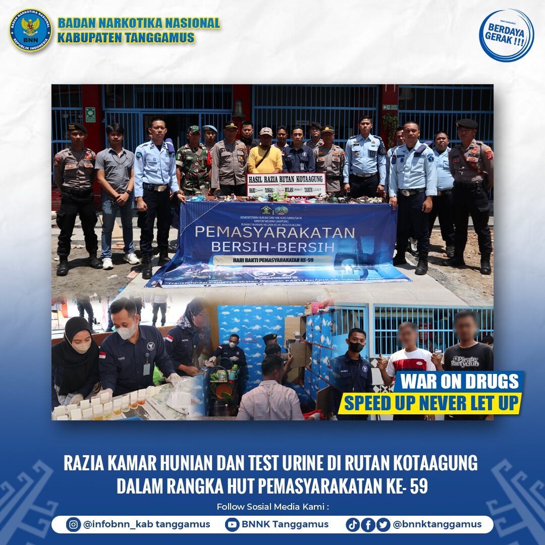 RAZIA KAMAR HUNIAN DAN TES UNRINE DI RUTAN KOTAAGUNG DALAM RANGKA HUT PEMASYARAKATAN KE 59 RAZIA KAMAR HUNIAN DAN TES UNRINE DI RUTAN KOTAAGUNG DALAM RANGKA HUT PEMASYARAKATAN KE 59